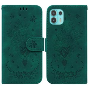 For Motorola Edge 20 Lite Butterfly Rose Embossed Leather Phone Case(Green) (OEM)