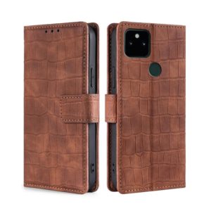 For Google Pixel 5A Skin Feel Crocodile Texture Magnetic Clasp Horizontal Flip PU Leather Case with Holder & Card Slots & Wallet(Brown) (OEM)