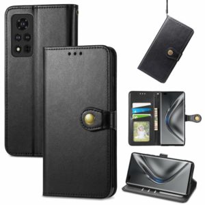 For Honor V40 5G Solid Color Leather Buckle Phone Case with Lanyard & Photo Frame & Card Slot & Wallet & Stand Function(Black) (OEM)