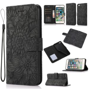 Skin Feel Embossed Sunflower Horizontal Flip Leather Case with Holder & Card Slots & Wallet & Lanyard For iPhone 7 Plus / 8 Plus(Black) (OEM)