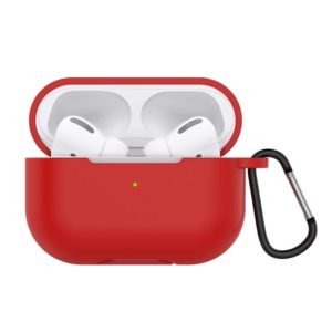Solid Color Silicone Earphone Protective Case for AirPods Pro, with Hook(Red) (OEM)
