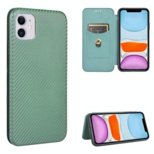 For iPhone 11 Carbon Fiber Texture Horizontal Flip TPU + PC + PU Leather Case with Card Slot(Green) (OEM)