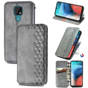 For Motorola MOTO E7 Cubic Grid Pressed Horizontal Flip Magnetic PU Leather Case with Holder & Card Slots & Wallet(Gray) (OEM)