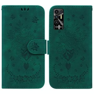 For Tecno Pova 2 Butterfly Rose Embossed Leather Phone Case(Green) (OEM)