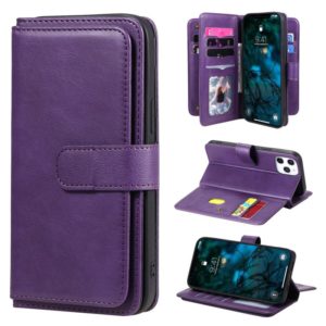 For iPhone 12 Pro Max Multifunctional Magnetic Copper Buckle Horizontal Flip Solid Color Leather Case with 10 Card Slots & Wallet & Holder & Photo Frame(Purple) (OEM)