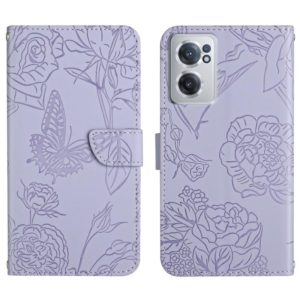 For OnePlus Nord CE 2 5G Skin Feel Butterfly Peony Embossed Leather Phone Case(Purple) (OEM)