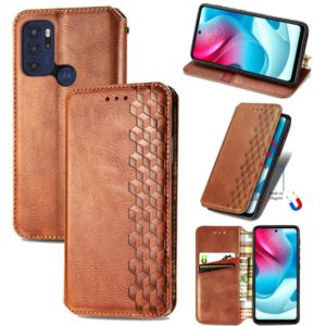 For Motorola Moto G60S Cubic Grid Pressed Horizontal Flip Magnetic Leather Phone Case with Holder & Card Slots & Wallet(Brown) (OEM)