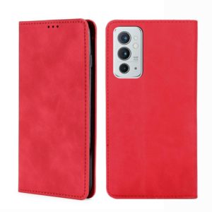 For OnePlus 9RT 5G Skin Feel Magnetic Horizontal Flip Leather Phone Case with Holder & Card Slots(Red) (OEM)