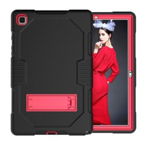 For Samsung Galaxy Tab A7 10.4 (2020) T500 / T505 Contrast Color Robot Shockproof Silicon + PC Protective Case with Holder & Pen Slot(Black Red) (OEM)