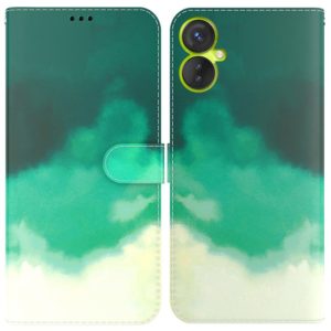 For Tecno Spark 9 Pro Watercolor Pattern Horizontal Flip Leather Phone Case(Cyan Green) (OEM)