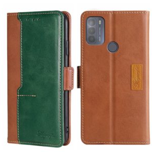 For Motorola Moto G50 Contrast Color Side Buckle Leather Phone Case(Light Brown + Green) (OEM)