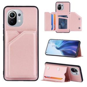 For Xiaomi Mi 11 Skin Feel PU + TPU + PC Back Cover Shockproof Case with Card Slots & Holder & Photo Frame(Rose Gold) (OEM)