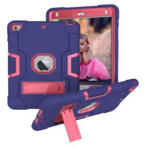 For iPad Mini 5 / 4 Contrast Color Silicone + PC Combination Case with Holder(Navy Blue + Rose Red) (OEM)