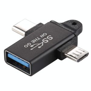 USB 3.0 Female to Type-C / USB-C Male + Micro Male Aluminium Alloy Adapter (Black) (OEM)