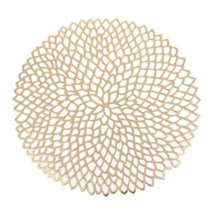 2 PCS Table Bowl Mats Home Decor Placemat For Dining Table PVC Plastic Hollow Insulation Round Baroque Mediterranean Coaster Pads(Gold) (OEM)