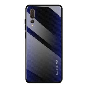 For Huawei P20 Pro Texture Gradient Glass Protective Case(Dark Blue) (OEM)