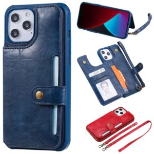 For iPhone 12 Pro Max Shockproof Horizontal Flip Protective Case with Holder & Card Slots & Wallet & Photo Frame & Short Lanyard(Blue) (OEM)