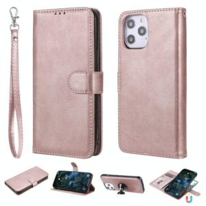 For iPhone 12 Pro Max 2 in 1 Solid Color Detachable PU Leather Case with Card Slots & Magnetic Holder & Photo Frame & Wallet & Strap(Rose Gold) (OEM)