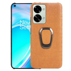 For OnePlus Nord 2T 5G Ring Holder Honeycomb PU Phone Case(Orange) (OEM)