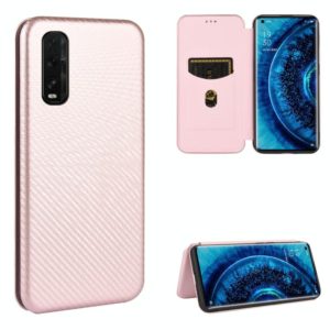 For OPPO Find X2 Carbon Fiber Texture Horizontal Flip TPU + PC + PU Leather Case with Card Slot(Pink) (OEM)
