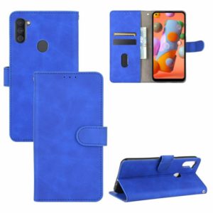 For Samsung Galaxy A11 (Eurasian Version) Solid Color Skin Feel Magnetic Buckle Horizontal Flip Calf Texture PU Leather Case with Holder & Card Slots & Wallet(Blue) (OEM)