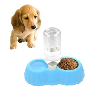 Pumpkin Shape Dog Cat Food Dish + Drinking Water Double Bowls with Automatic Water Dispenser, Size: S (Blue) (OEM)