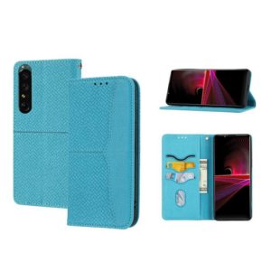 For Sony Xperia 1 IV Woven Texture Stitching Magnetic PU Leather Phone Case(Blue) (OEM)