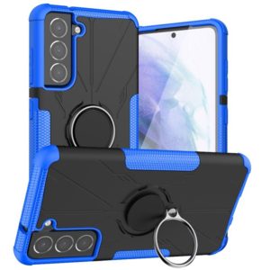For Samsung Galaxy S21 FE Machine Armor Bear Shockproof PC + TPU Protective Case with Ring Holder(Blue) (OEM)