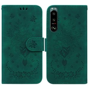 For Sony Xperia 5 III Butterfly Rose Embossed Leather Phone Case(Green) (OEM)