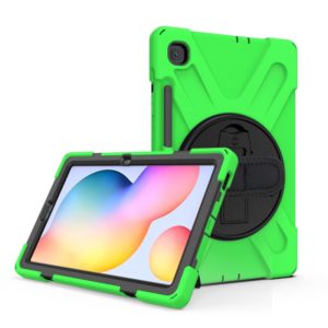 For Samsung Galaxy Tab S6 Lite P610 Shockproof Colorful Silicone + PC Protective Case with Holder & Shoulder Strap & Hand Strap & Pen Slot(Green) (OEM)