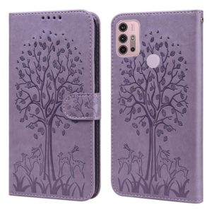 For Motorola Moto G30 / G20 / G10 Tree & Deer Pattern Pressed Printing Horizontal Flip Leather Phone Case(Purple) (OEM)