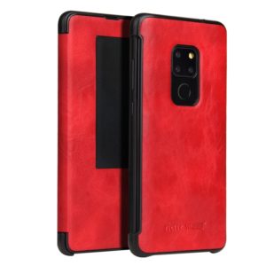 Fierre Shann Crazy Horse Texture Horizontal Flip PU Leather Case for Huawei Mate 20, with Smart View Window & Sleep Wake-up Function (Red) (OEM)