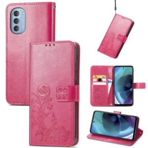 For Motorola Moto G51 5G Four-leaf Clasp Embossed Buckle Leather Phone Case(Magenta) (OEM)