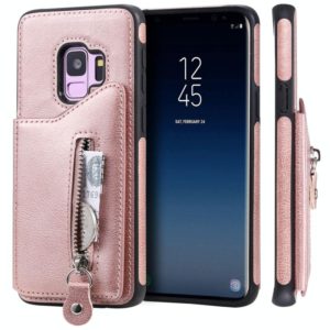 For Galaxy S9 Solid Color Double Buckle Zipper Shockproof Protective Case(Rose Gold) (OEM)