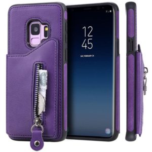 For Galaxy S9 Solid Color Double Buckle Zipper Shockproof Protective Case(Purple) (OEM)