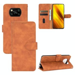For Xiaomi Poco X3 NFC Solid Color Skin Feel Magnetic Buckle Horizontal Flip Calf Texture PU Leather Case with Holder & Card Slots & Wallet(Brown) (OEM)