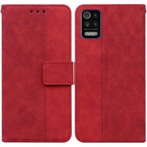 For LG K52 / K62 / Q52 Geometric Embossed Leather Phone Case(Red) (OEM)