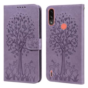 For Motorola Moto E7i Power / E7 Power Tree & Deer Pattern Pressed Printing Horizontal Flip Leather Phone Case(Purple) (OEM)