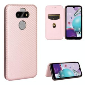For LG K31 Carbon Fiber Texture Horizontal Flip TPU + PC + PU Leather Case with Card Slot(Pink) (OEM)