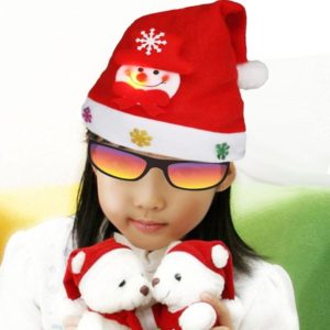 Christmas Decoration Napped Fabric Santa Hat Luminescent Children Dressing Up Christmas Hat, Random Pattern Delivery (OEM)