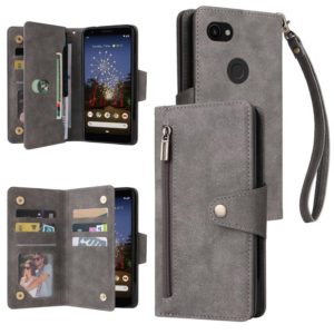 For Google Pixel 3A Rivet Buckle 9 Cards Three Fold Leather Phone Case(Grey) (OEM)