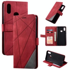 For Samsung Galaxy A10s Skin Feel Splicing Horizontal Flip Leather Case with Holder & Card Slots & Wallet & Photo Frame(Red) (OEM)