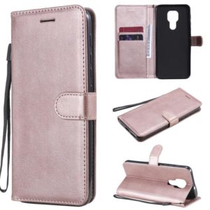 For Motorola Moto G9 Play Solid Color Horizontal Flip Protective Leather Case with Holder & Card Slots & Wallet & Photo Frame & Lanyard(Rose Gold) (OEM)