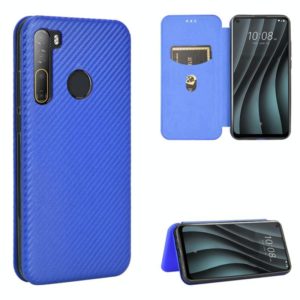 For HTC Desire 20 Pro Carbon Fiber Texture Horizontal Flip TPU + PC + PU Leather Case with Card Slot(Blue) (OEM)