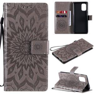 For OnePlus 8T Sun Embossing Pattern Horizontal Flip Leather Case with Card Slot & Holder & Wallet & Lanyard(Grey) (OEM)