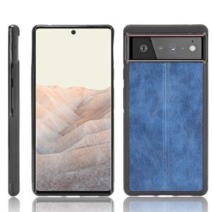 For Google Pixel 6 Pro Shockproof Sewing Cow Skin Texture PC + PU + TPU Case(Blue) (OEM)