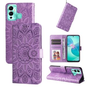 For Infinix Hot 12 Play Embossed Sunflower Leather Phone Case(Purple) (OEM)