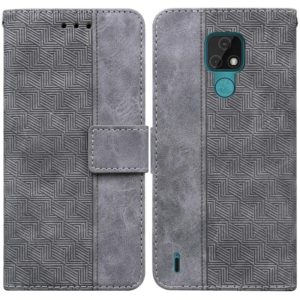 For Motorola Moto E7 Geometric Embossed Leather Phone Case(Grey) (OEM)