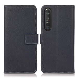 For Sony Xperia 1 III Litchi Texture PU + TPU Horizontal Flip Leather Case with Holder & Card Slots & Wallet(Dark Blue) (OEM)