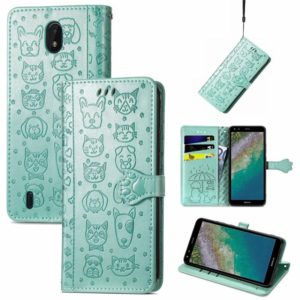For Nokia C01 Plus Lovely Cat and Dog Embossing Pattern Horizontal Flip Leather Case , with Holder & Card Slots & Wallet & Cartoon Clasp & Lanyard(Green) (OEM)